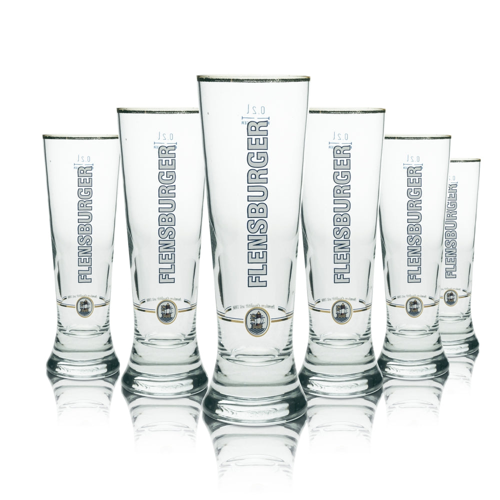 6 verres à bière tulipe Flensburg 0,2 l Sahm avec bord doré