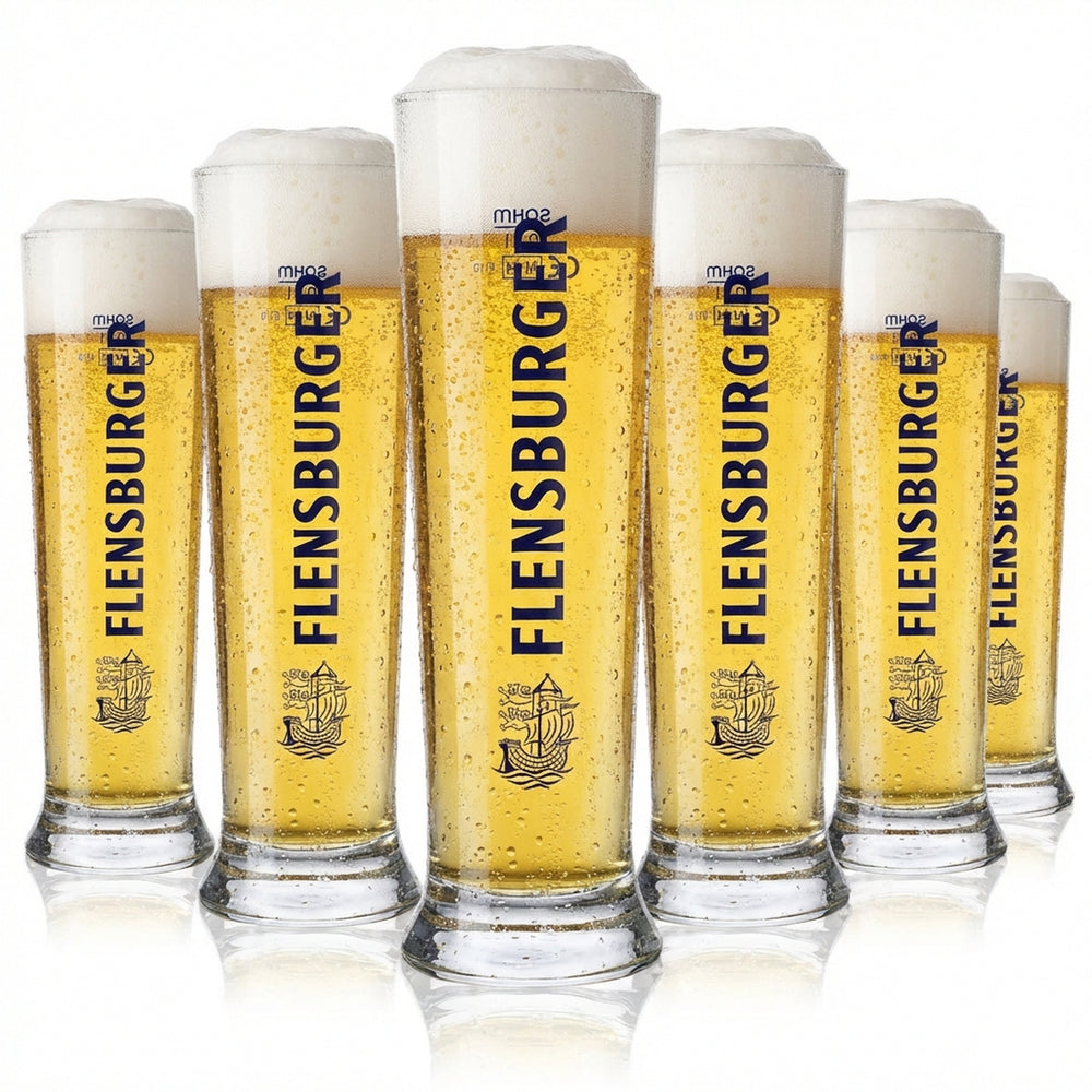 6 gobelets à bière Flensburger Glas 0,2 l avec inscription bleue Sahm Vancouver