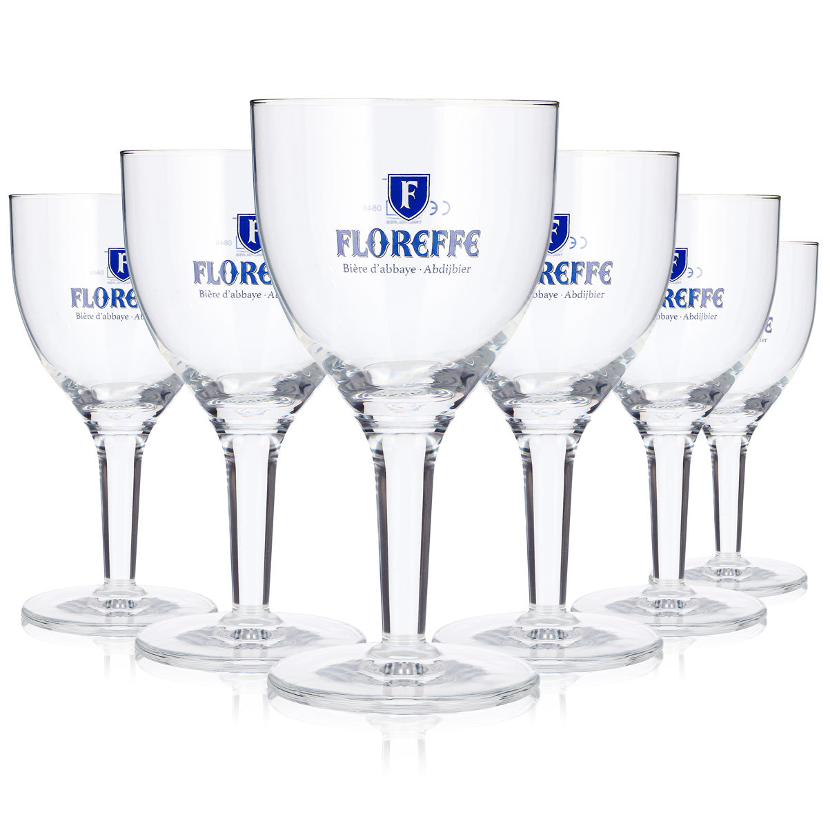 Lot de 6 verres à bière Floreffe de 0,25 l, forme coupe, logo bleu « Bières d'abbaye » (lot de 6)