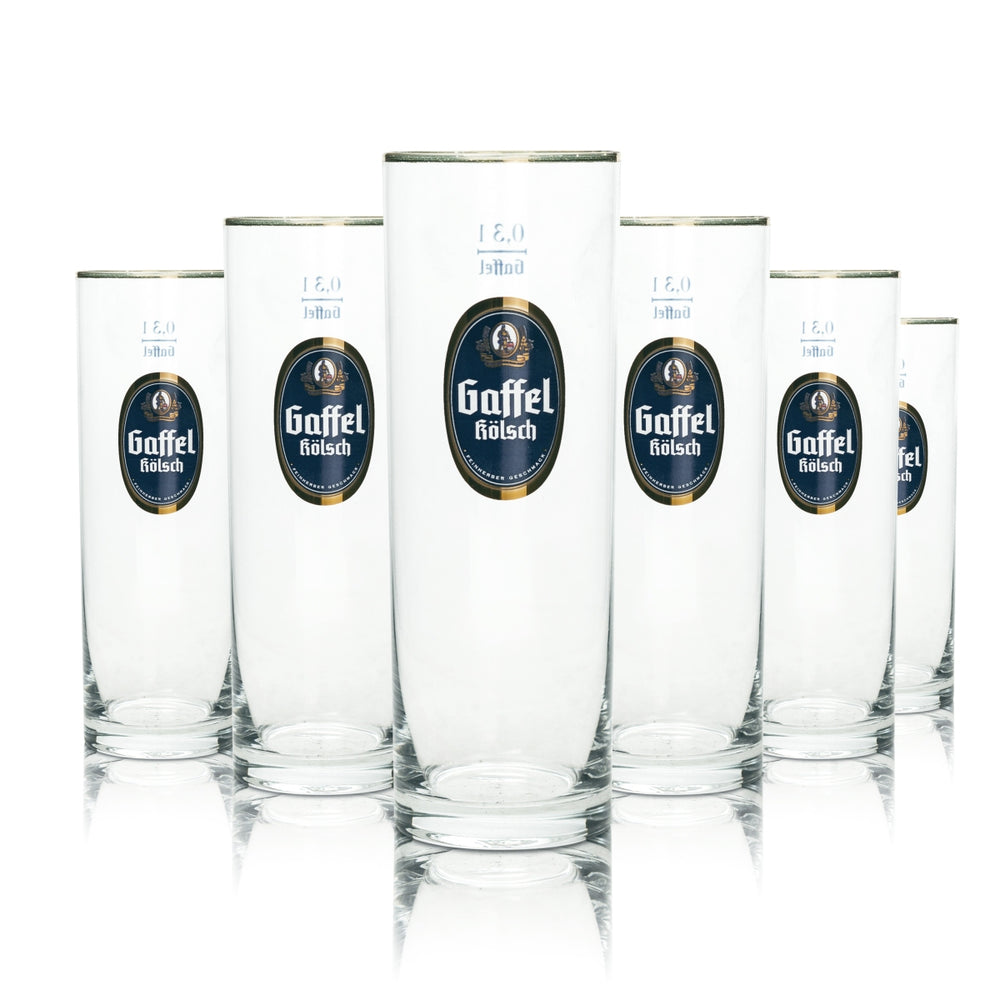 6 verres à bière Gaffel 0,3 l Kölsch Stange Becher Goldrand Gläser Cologne Pils Beer Bar