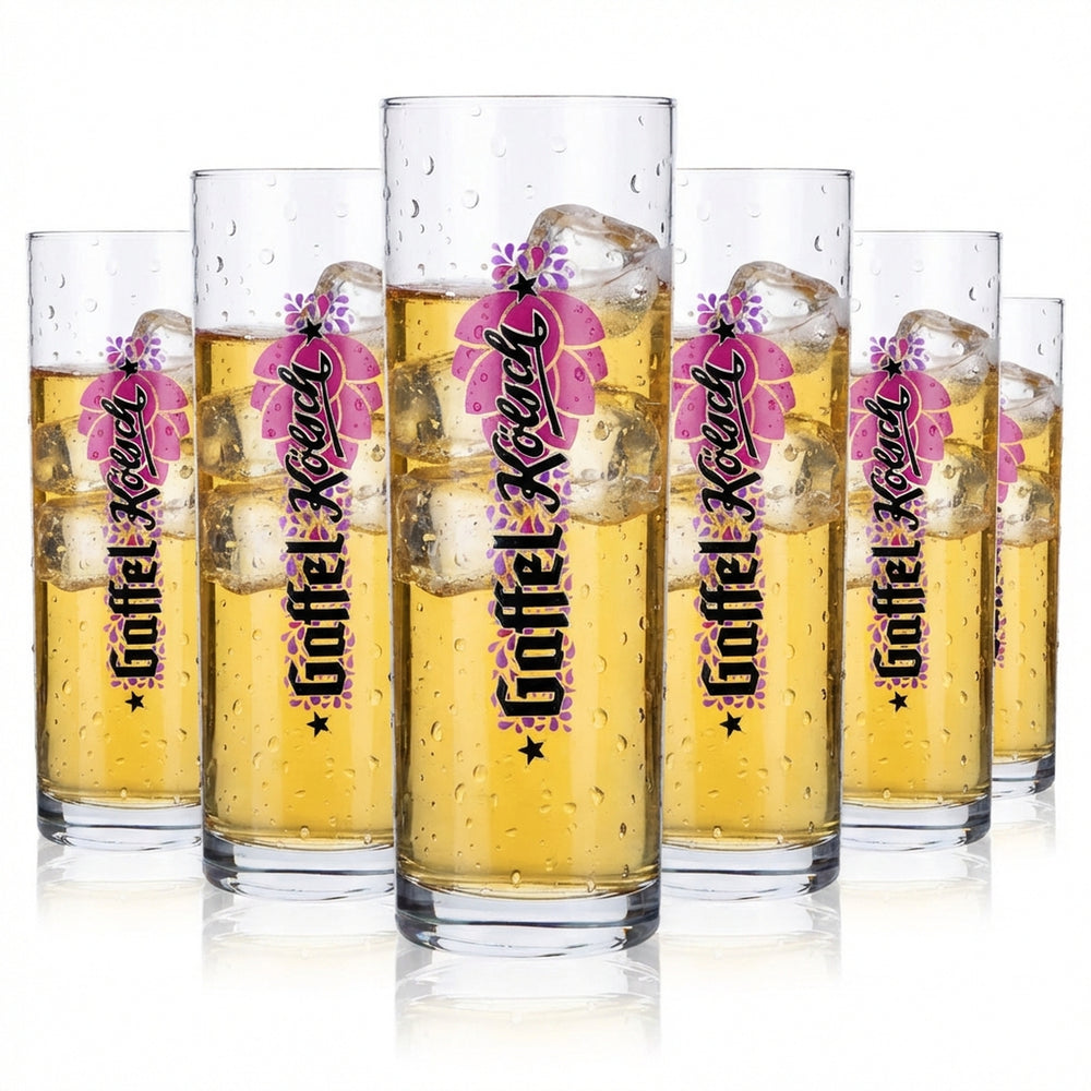 6 verres à bière Gaffel 0,3 l, motif houblon violet