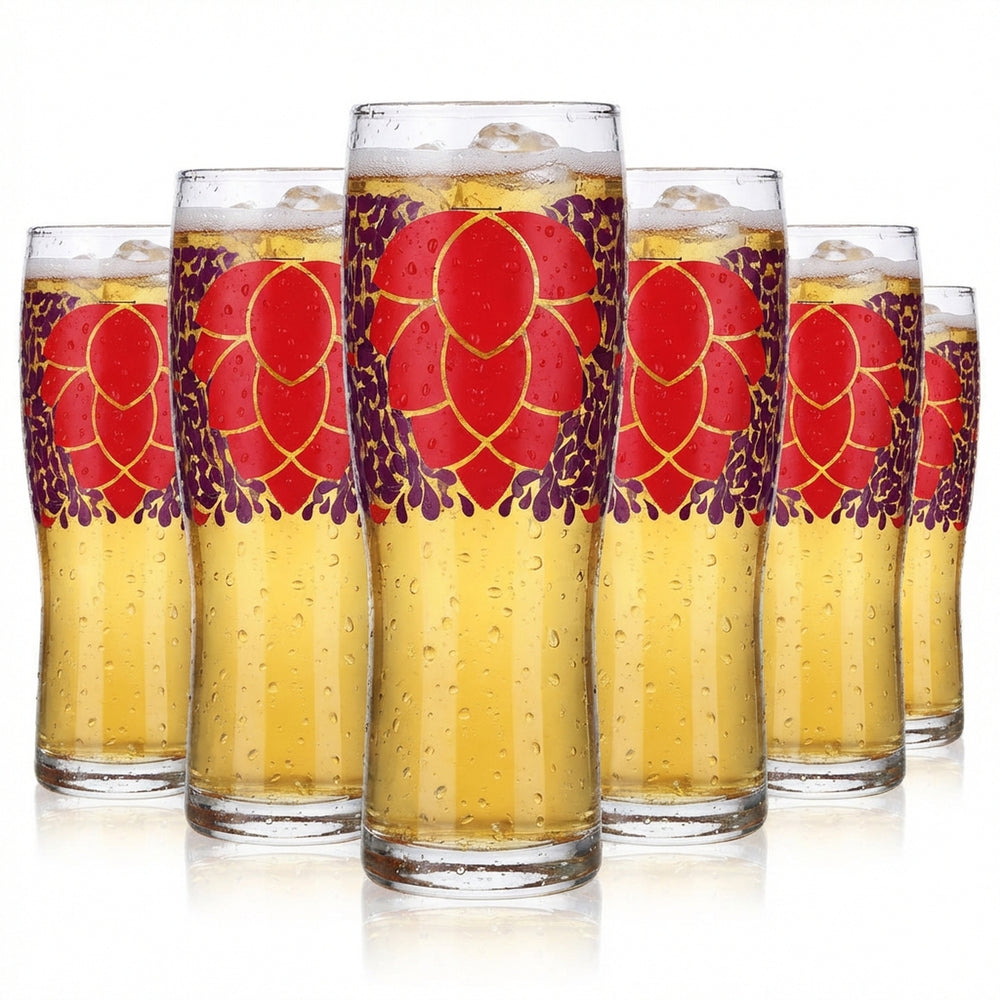 6 verres à bière 0,3 l Verres à long drink colorés Gobelets violets Motif fleur Logo