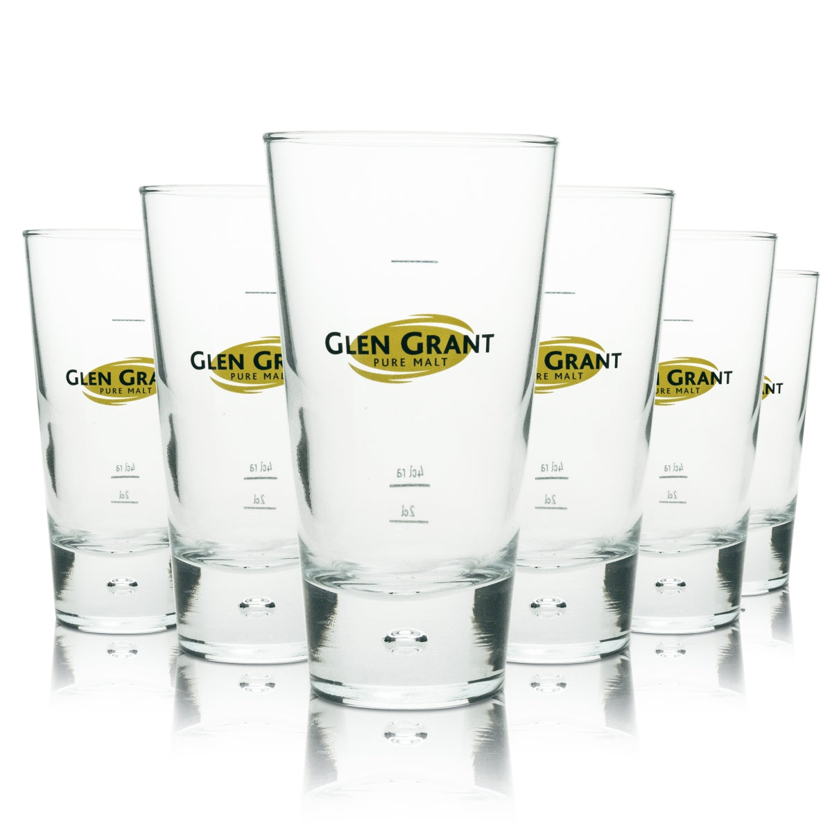 6 verres à whisky Glen Grant Longdrink avec bulle d'air et logo jaune