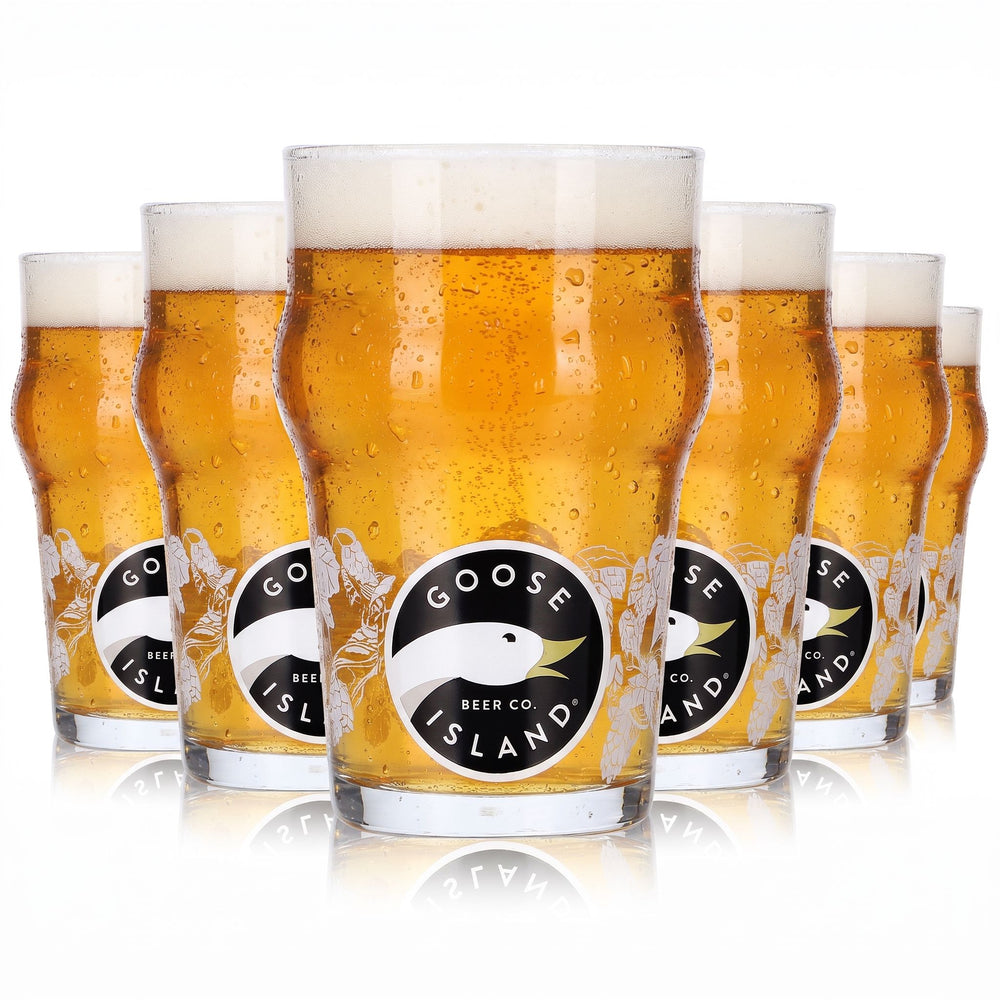 Lot de 6 verres à bière Goose Island, 0,25 l, format long drink, logo « oie », motif « noix », blanc crème