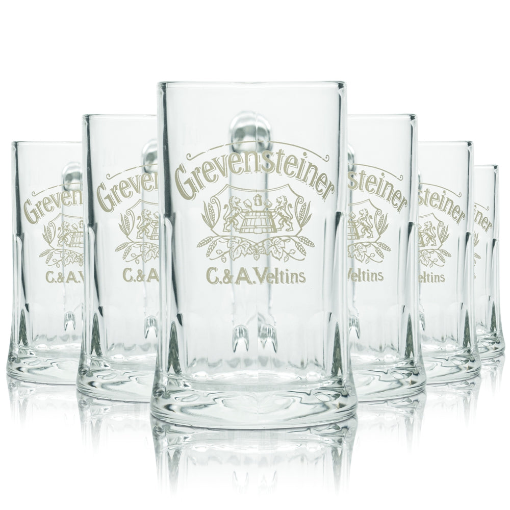 6 verres à bière Grevensteiner 0,2 l, forme conturée, brasserie Veltins, chêne