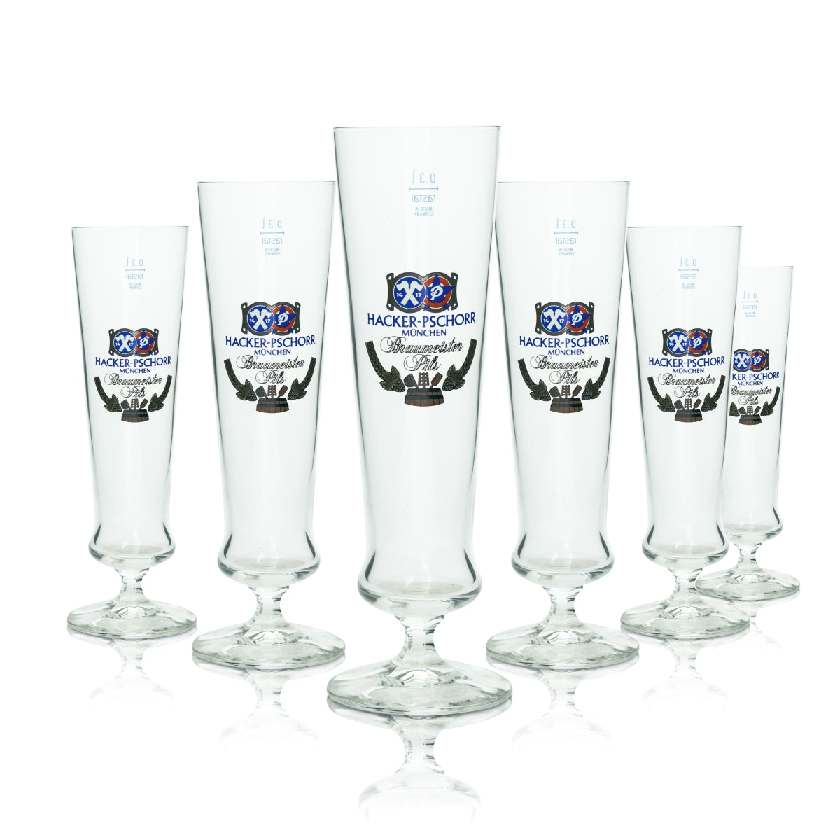 6 verres à bière Hacker Pschorr 0,3 l, forme tulipe, Rastal Pils, Braumeister Beer