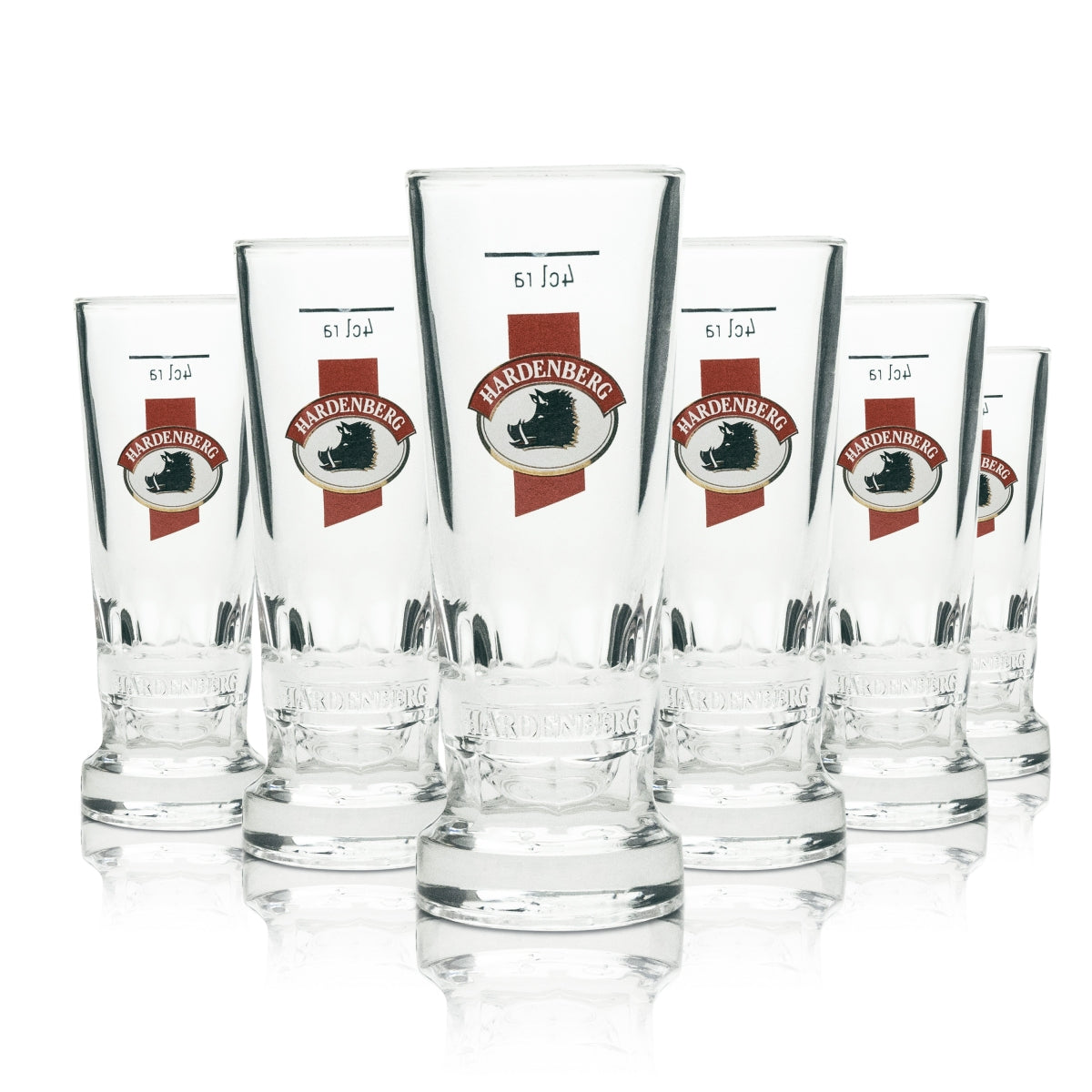 6 verres à shot Hardenberg Schnaps allongés avec logo rouge 4 cl Rastal