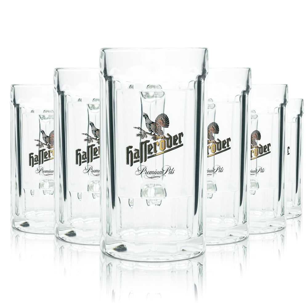 6 verres à bière Hasseröder 0,5 l, chopes Sahm Seidel avec anse, verres à bière Pils