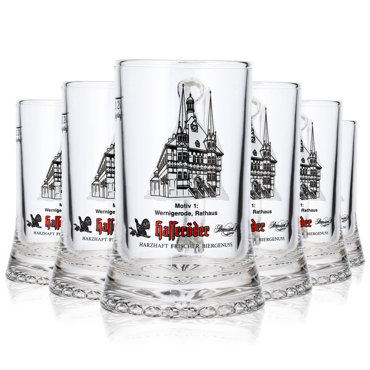 6 verres à bière Hasseröder, chope de 0,2 l, motif n° 1 : mairie de Wernigerode (lot de 6)