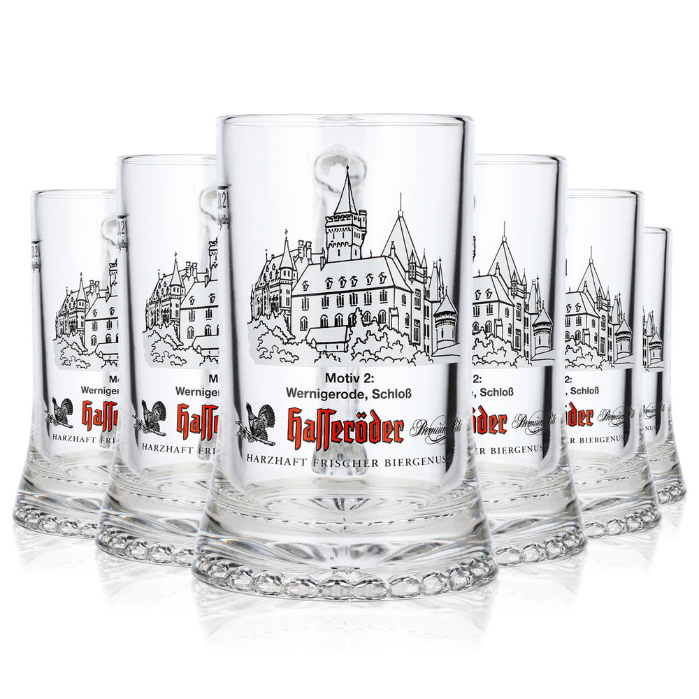 6 verres à bière Hasseröder, chope de 0,2 l, motif n° 2 : château de Wernigerode (lot de 6)