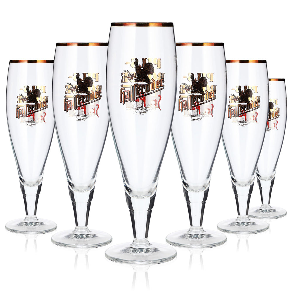 6 verres à bière Hasseröder « Pokal » Pils-Börse St. Pauli à bord doré, 0,25 l (lot de 6)
