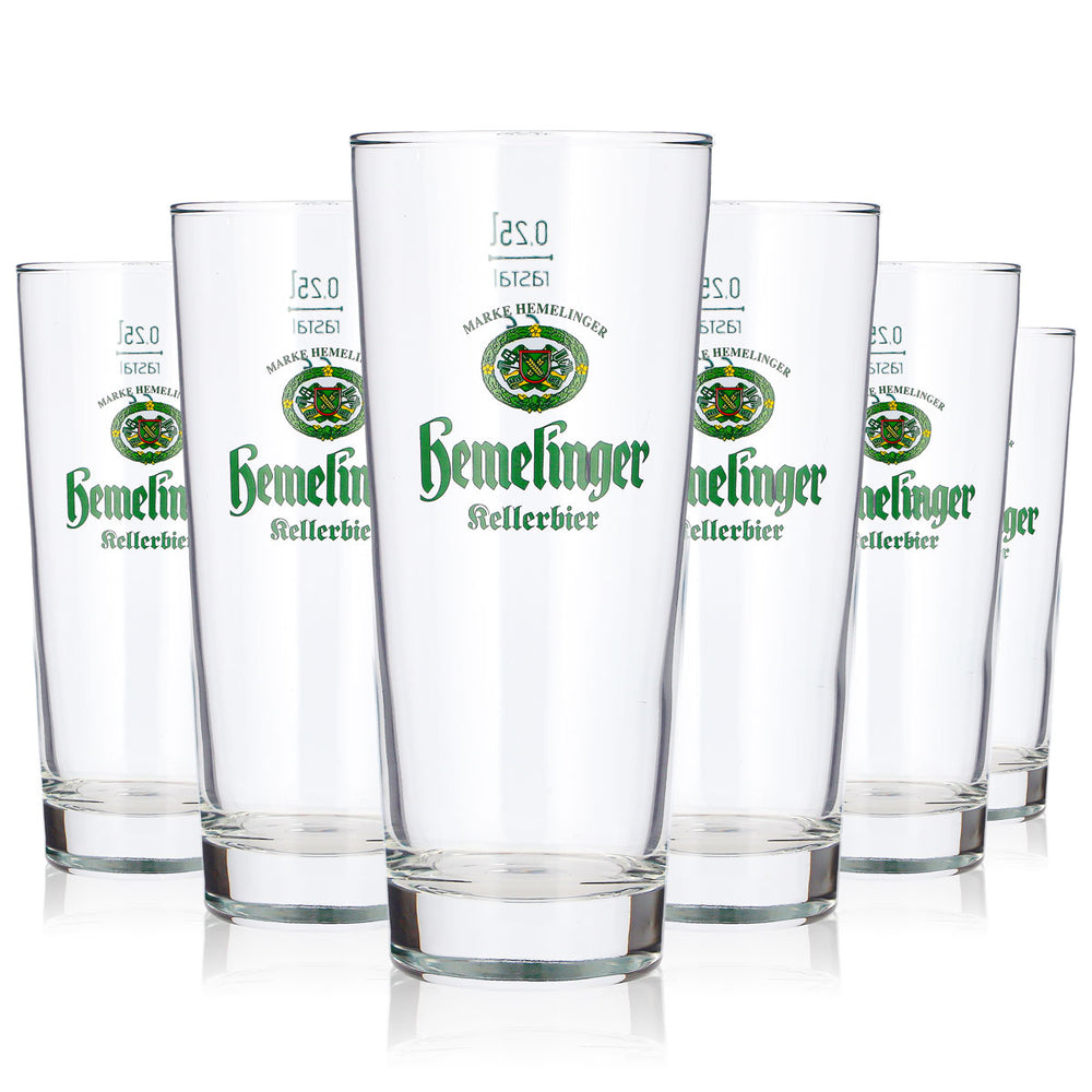 Lot de 6 verres à bière Hemelinger de 0,25 l, type long drink, avec logo vert « Rastal Kellerbier » (lot de 6)