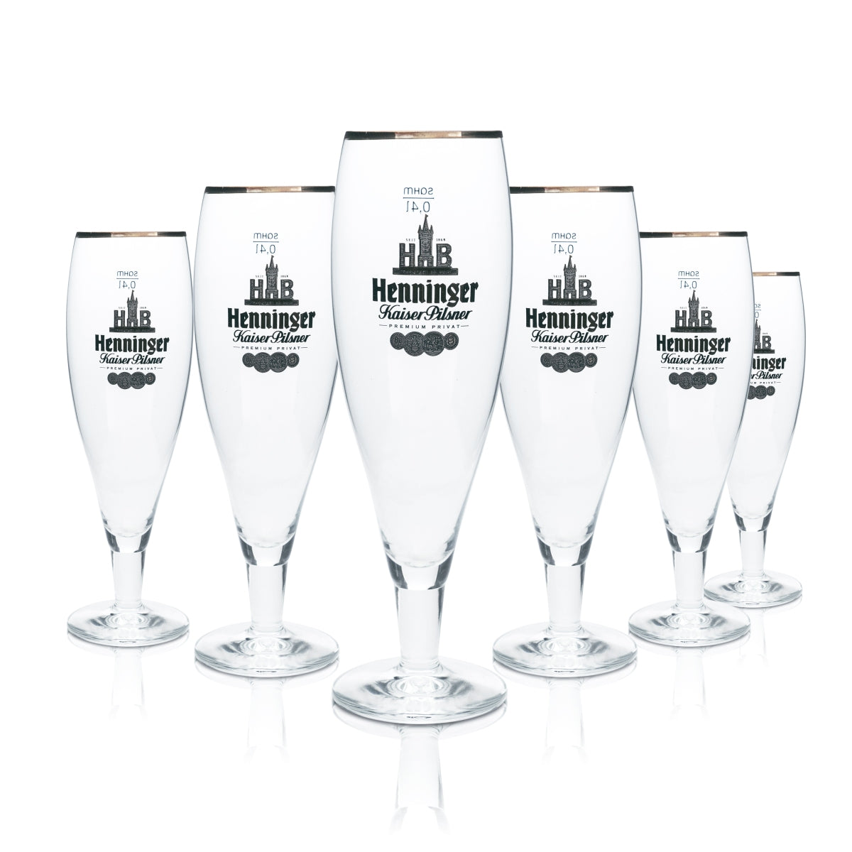 6 verres à bière Henninger 0,4 l, forme tulipe, bord bronze, verres gastronomiques, brasserie Bräu