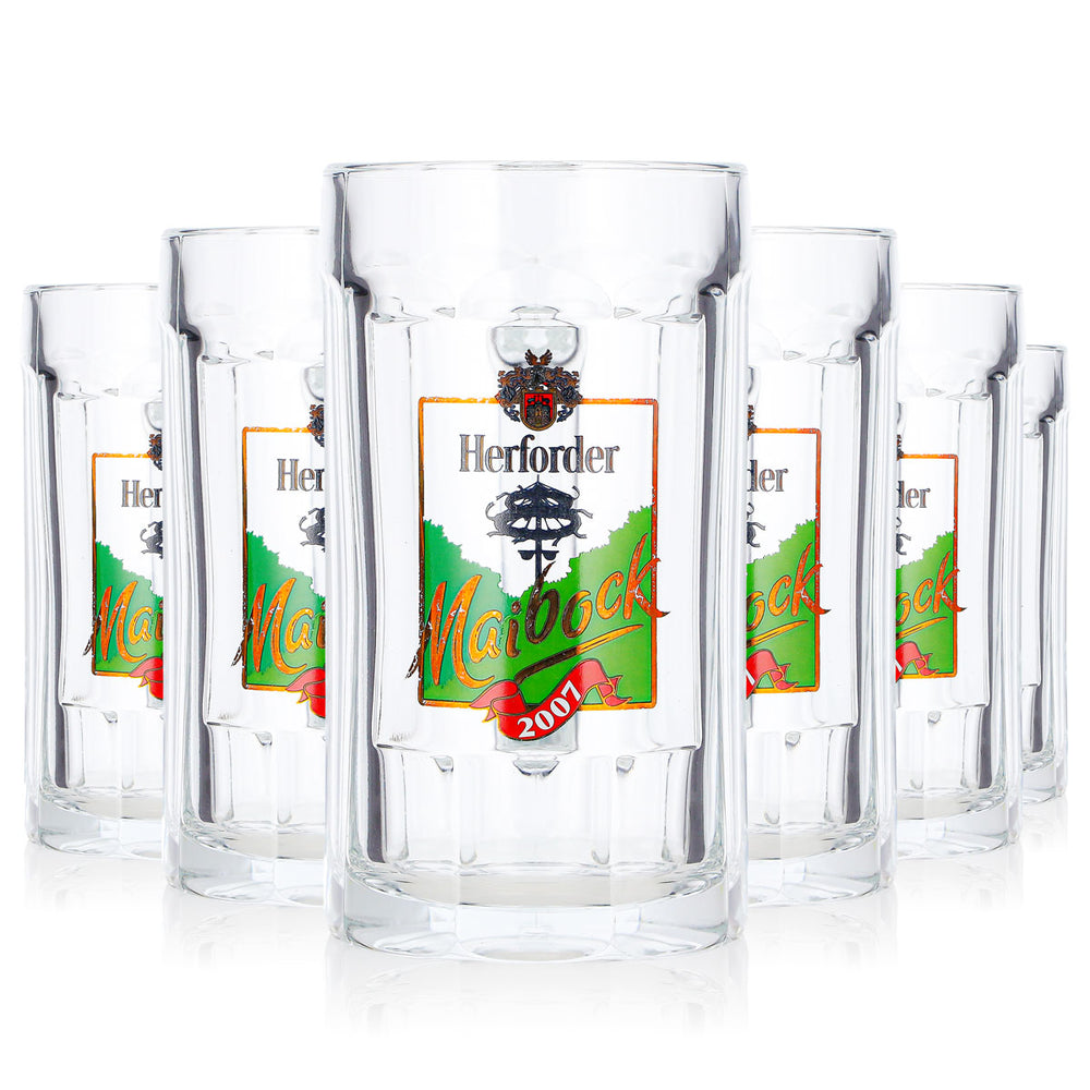 Lot de 6 verres à bière de la brasserie Herforder, 0,2 l, modèle 2007, logo vert Sahm (lot de 6)