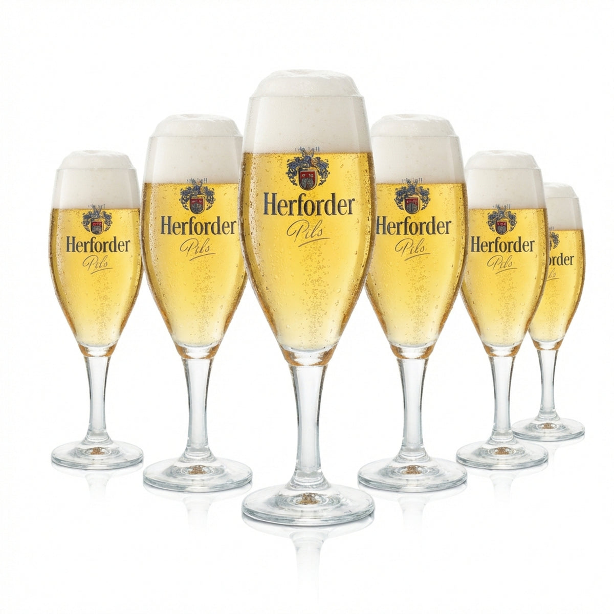 6 verres à bière Herforder Pils 0,25 l, forme tulipe, avec support Pegasus Rastal, brasserie Bar