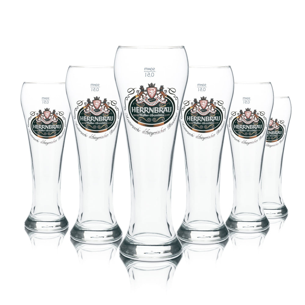 6 verres à bière Herrbräu 0,5 l, bière blanche, levure, verres, brasserie, bar, café