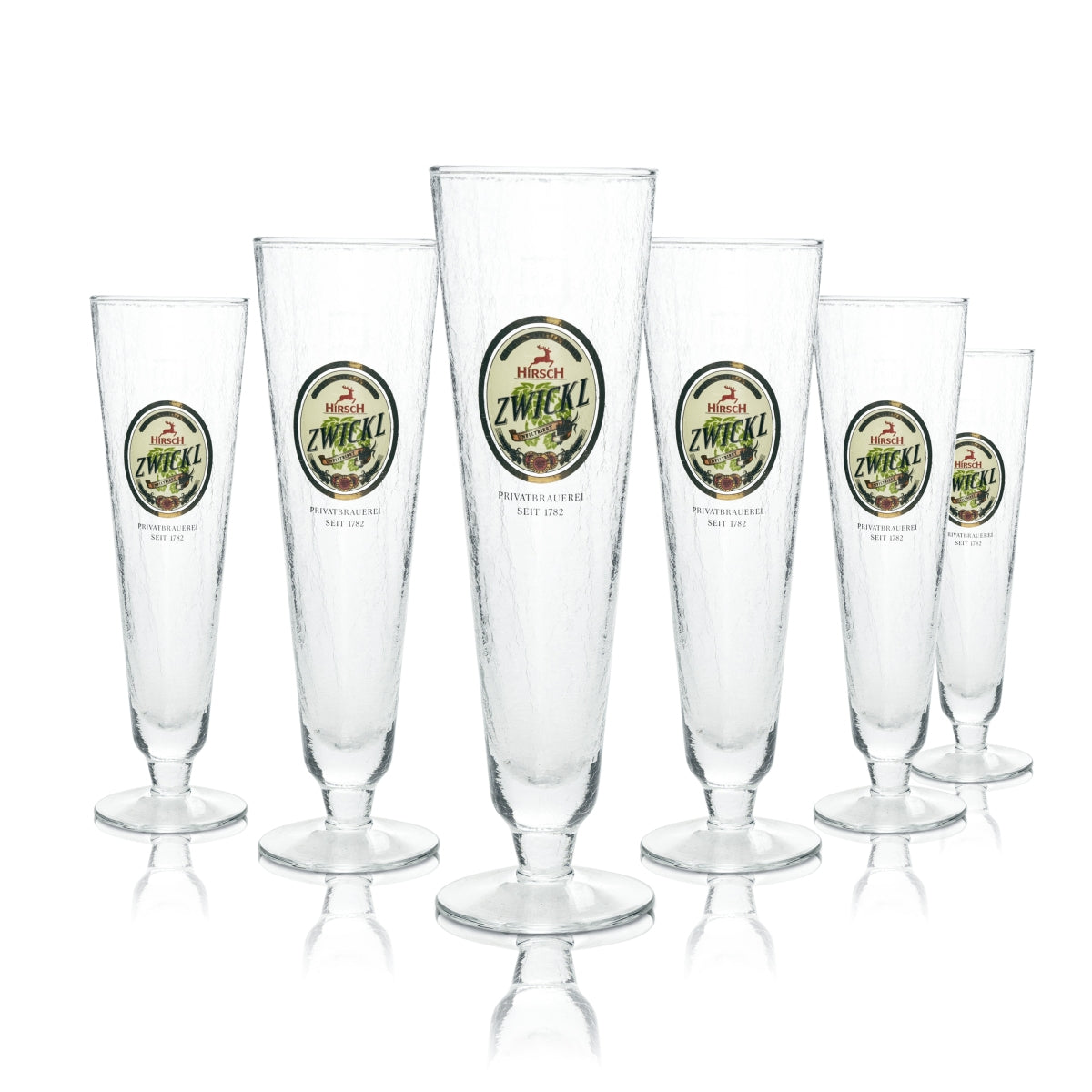 6 verres à bière Hirsch Bräu 0,3 l, forme tulipe, givrés et mats