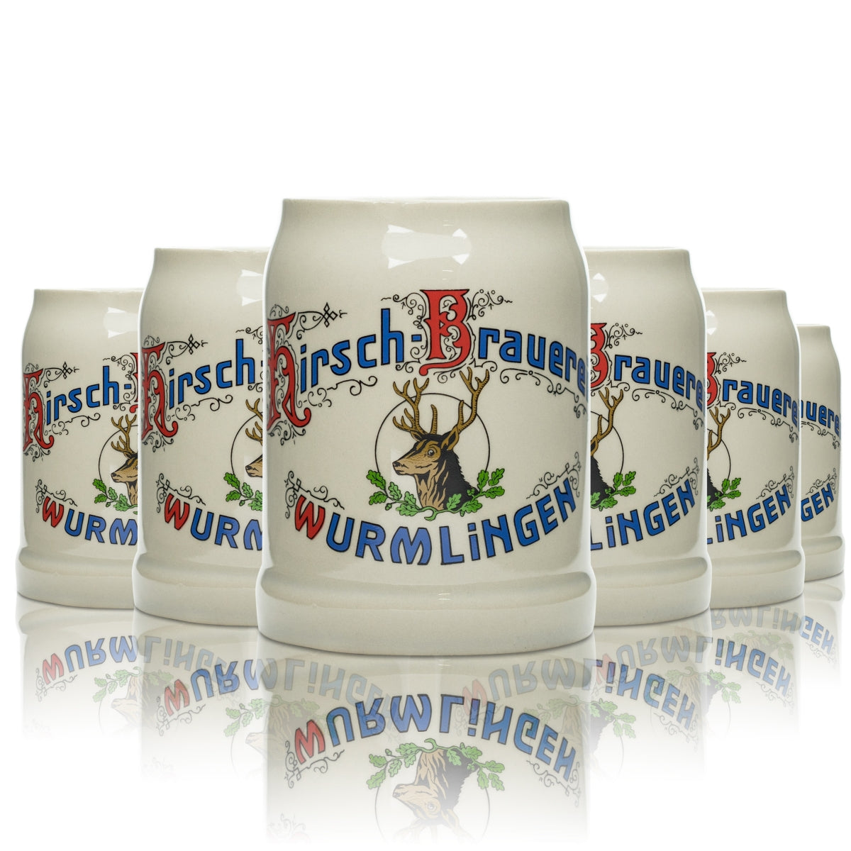 6 verres à bière Hirsch Bräu 0,5 l en terre cuite avec anse et vers Wurmlingen Verres Seidel Chopes Brasserie
