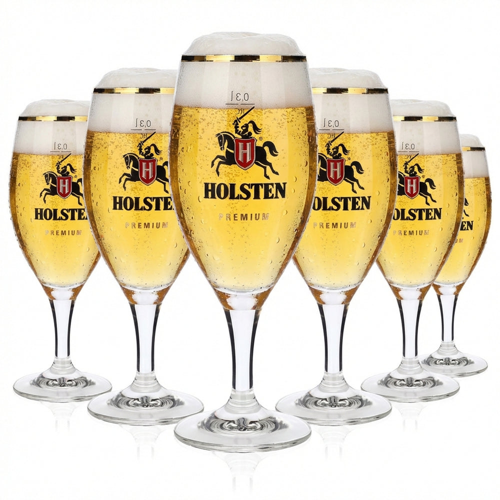 6 verres à bière Holsten 0,3 l, forme coupe, bord doré Premium, Ritzenhoff