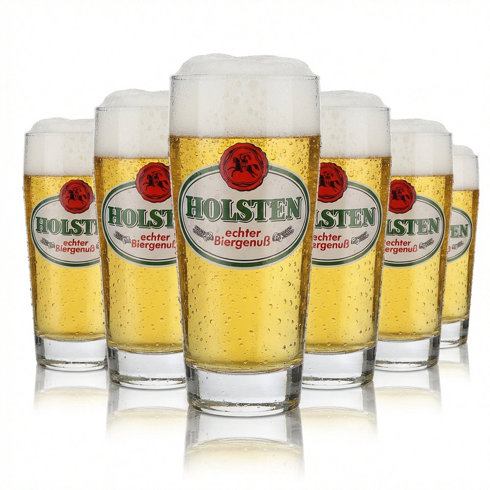 6 verres Holsten 0,2 l Willibecher Pokal, ensemble de verres à bière, motif des années 70, brasserie