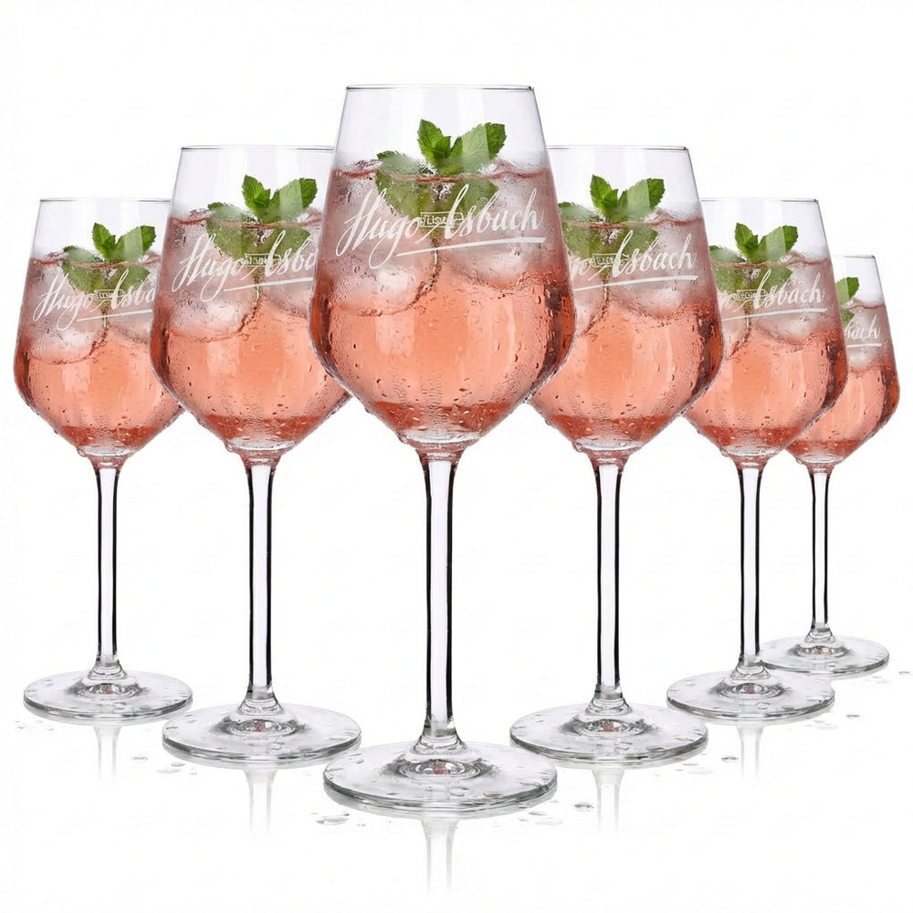 6 verres Hugo 0,37 l Asbach, verre à vin, verre à cocktail, verre à long drink, verre à pied