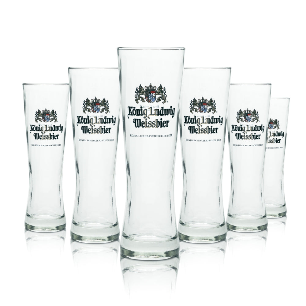6 verres à bière König Ludwig 0,3 l, bière blanche, levure de blé, verres culot, calibrés pour la restauration