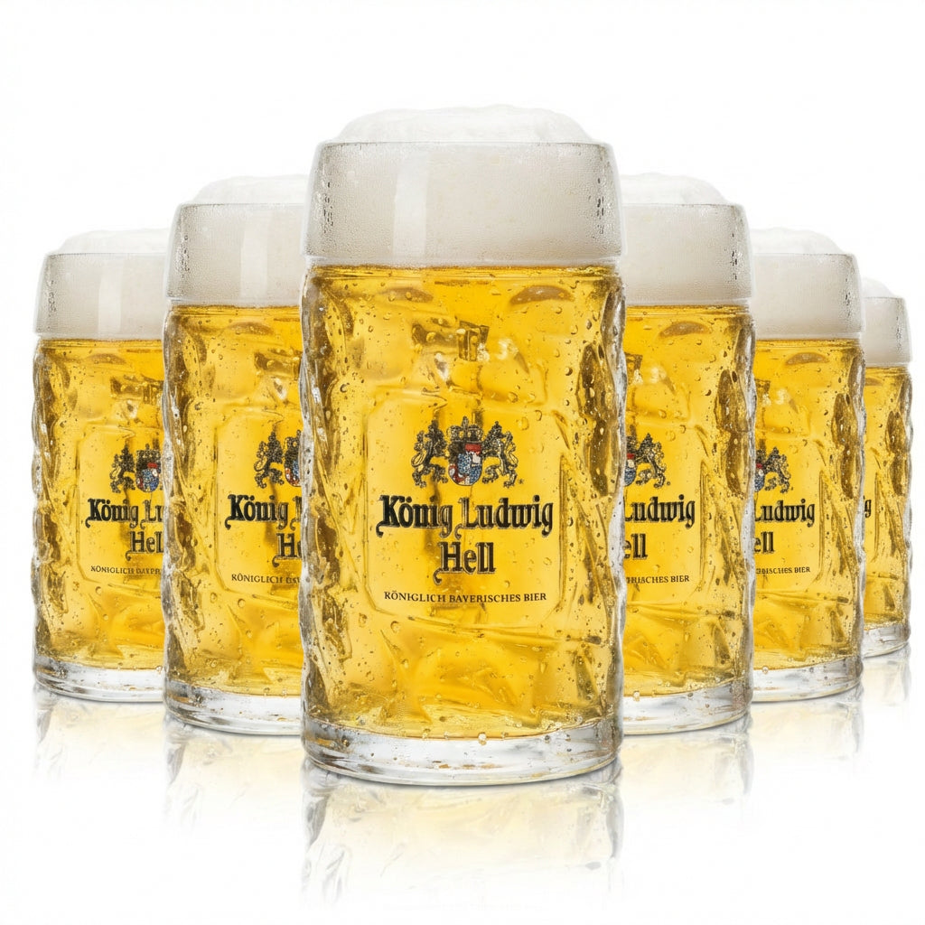 6 verres à bière König Ludwig 0,5 l, chope en forme de losange, relief Sahm, anses