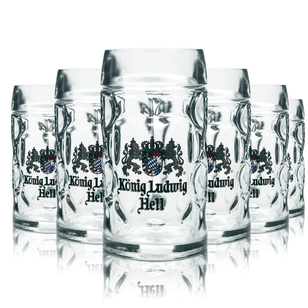 6 chopes à bière König Ludwig 0,5 l, motif losange, Sahm Seidel, chopes Pils, verres à bière, bière blanche