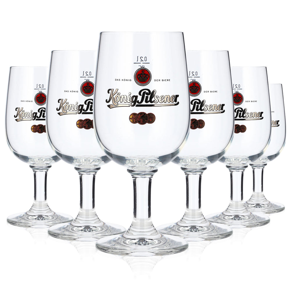 6 verres à bière König Pilsener de 0,2 l, forme coupe, avec logo RC doré (lot de 6)