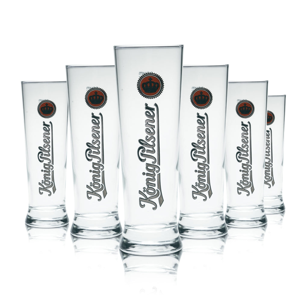 6 verres à bière König Pilsener 0,3 l, forme cylindrique, avec graduation et logo Sahm Gastro