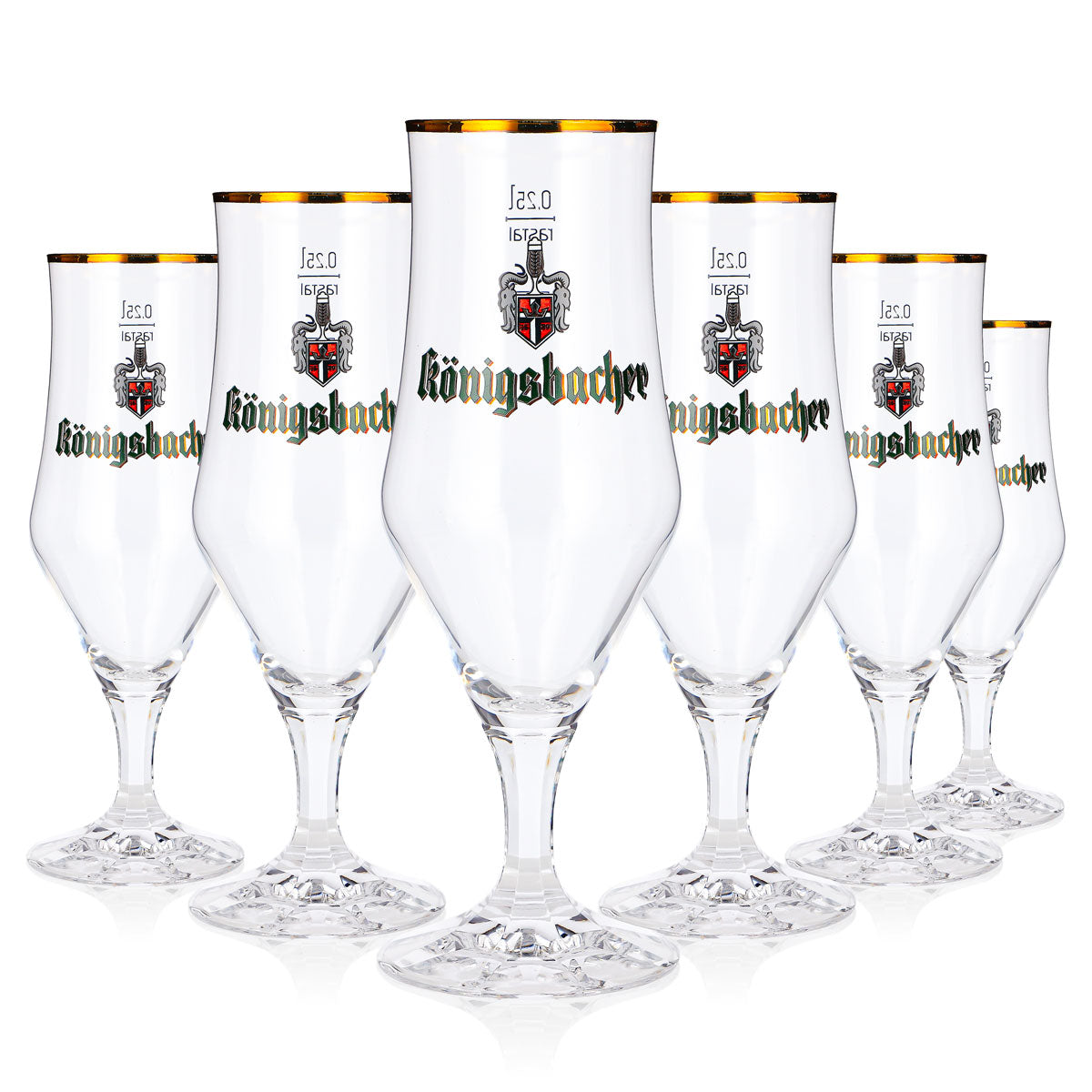 6 verres à bière Königsbacher de 0,25 l, forme calice, bord doré, modèle Rastal (lot de 6)