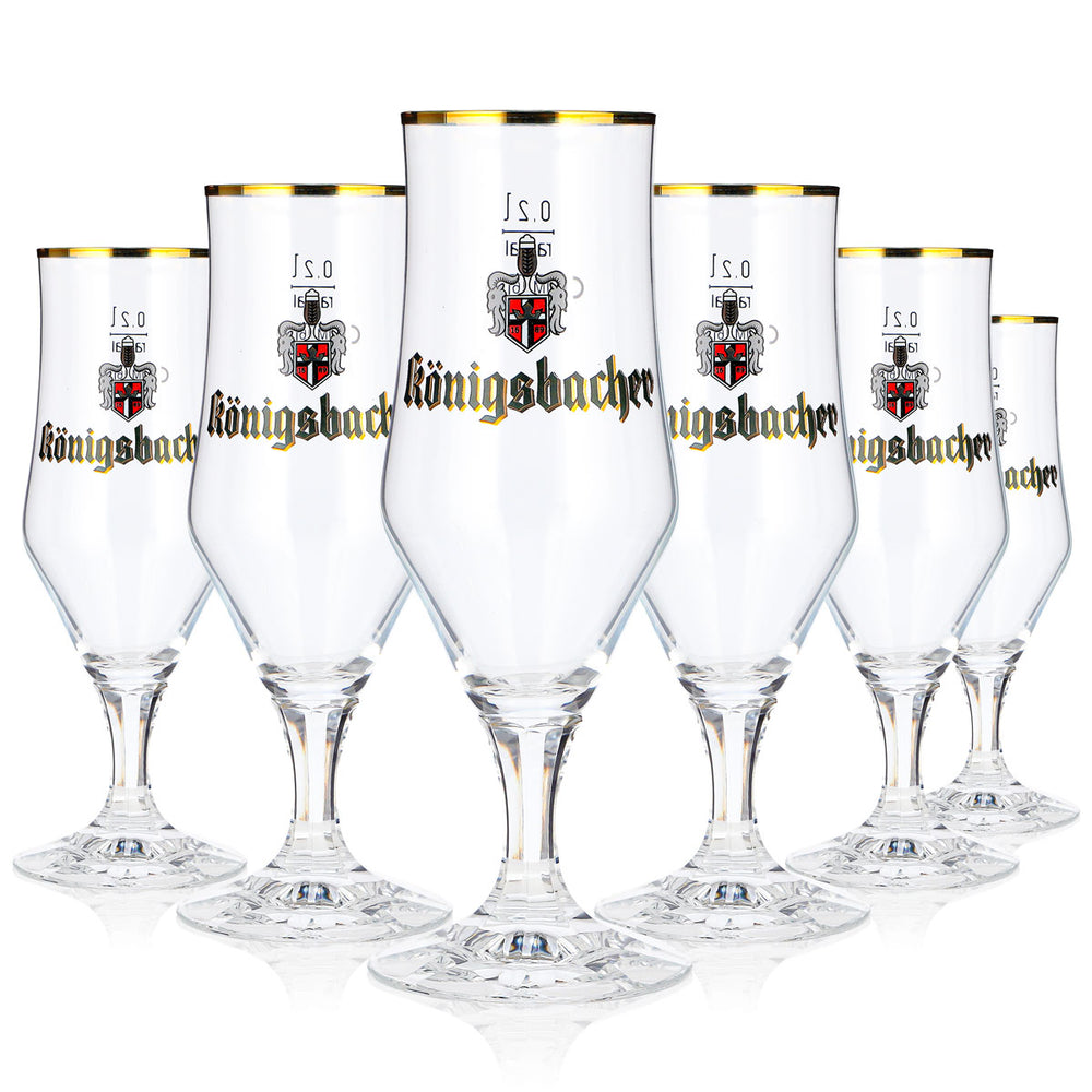 6 verres à bière Königsbacher de 0,2 l, forme calice, bord doré, modèle Rastal (lot de 6)