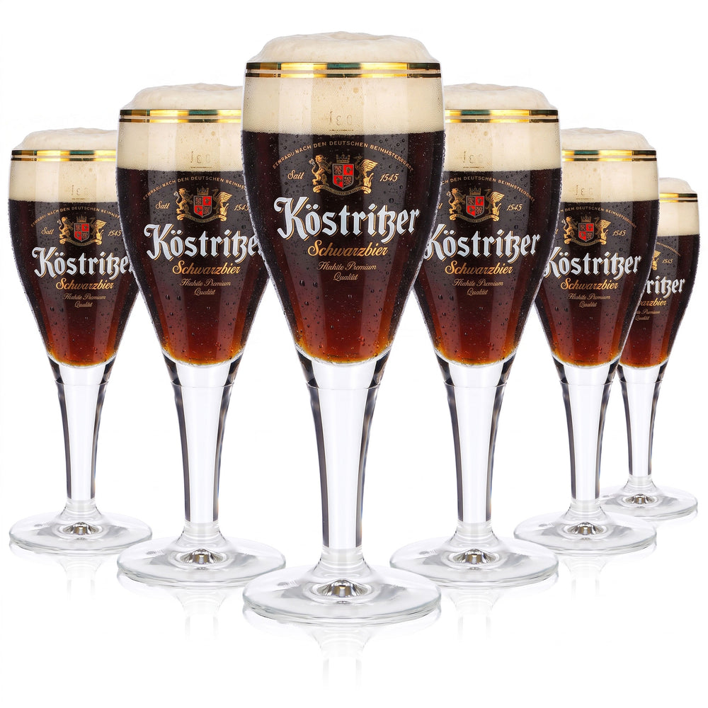Lot de 6 verres à bière Köstritzer de 0,3 l, verres à bière de type « Pokal », verres à bière brune avec deux bordures dorées