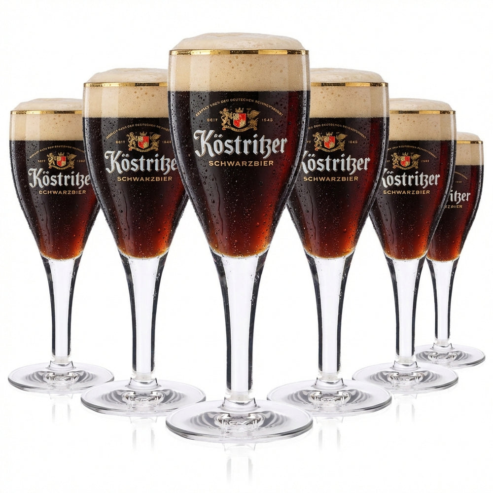 lot de 6 verres à bière exclusifs Köstritzer Schwarzbier - Verre à bière 0,2 l avec bord doré raffiné et graduation