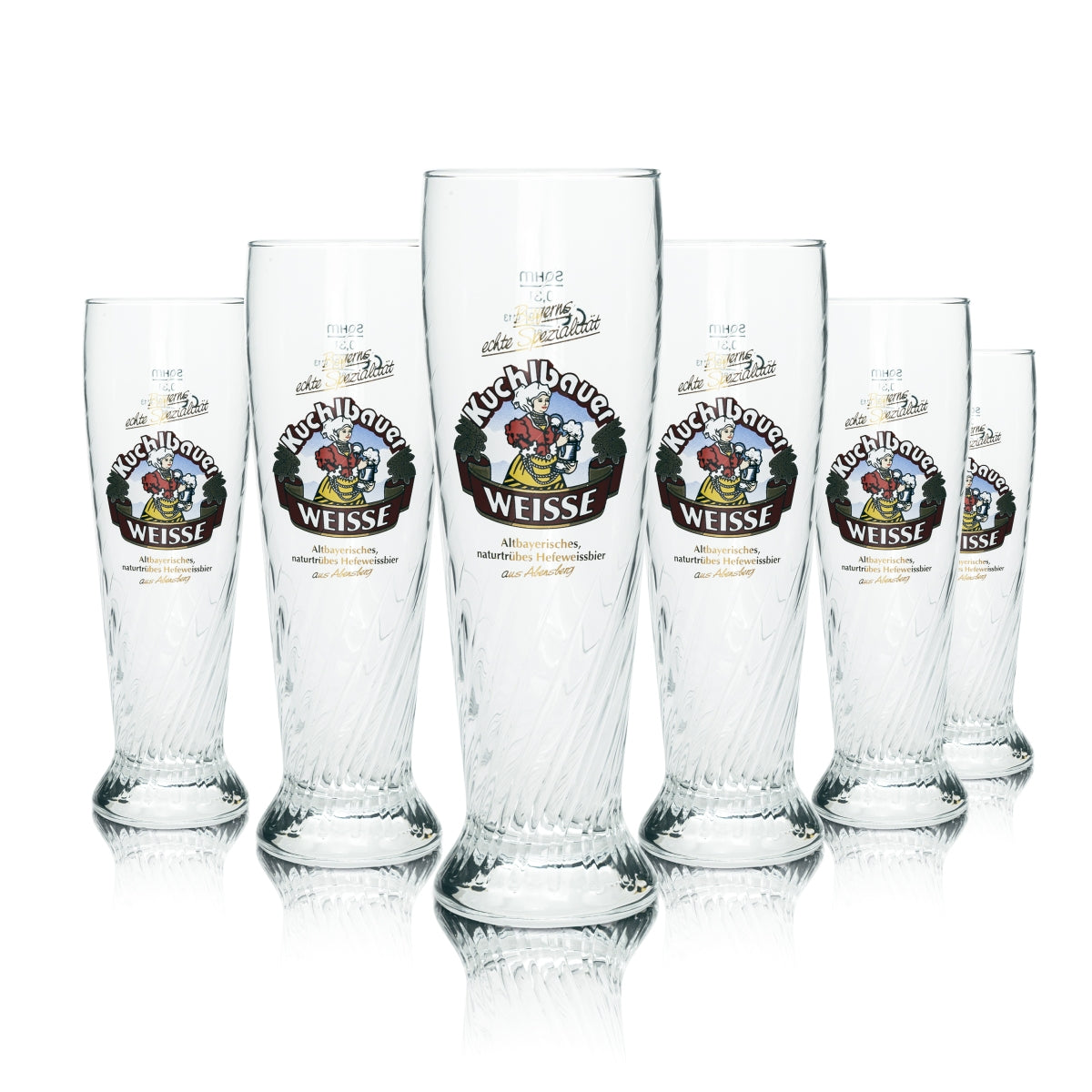 6 verres à bière Kuchlbauer 0,3 l, bière blanche, relief blanc, levure, blé, Bavière