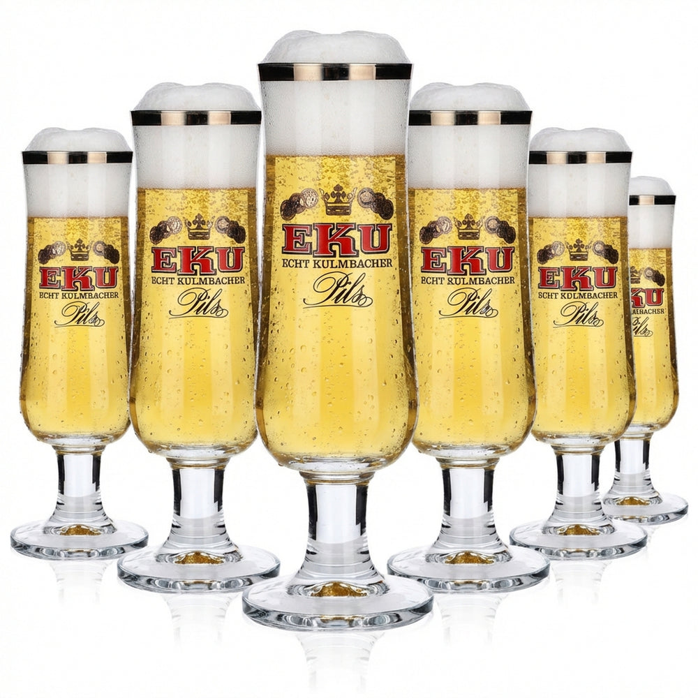 6 verres à bière Kulmbacher Reichelbräu 0,2 l, design coupe, lot de verres EKU Pils Brauerei