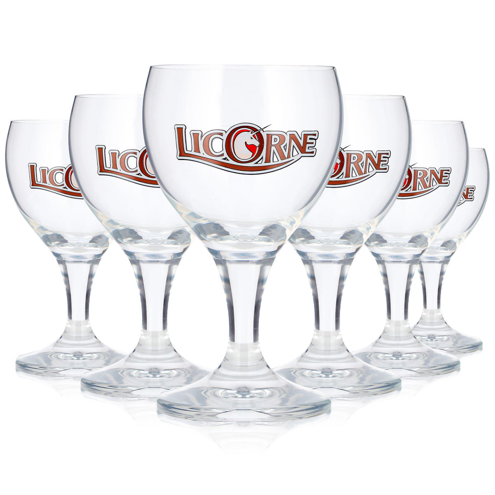 6 verres à bière « Licorne Noël » de 0,125 l, en forme de coupe, avec logo licorne et inscription en lettres marron (lot de 6)
