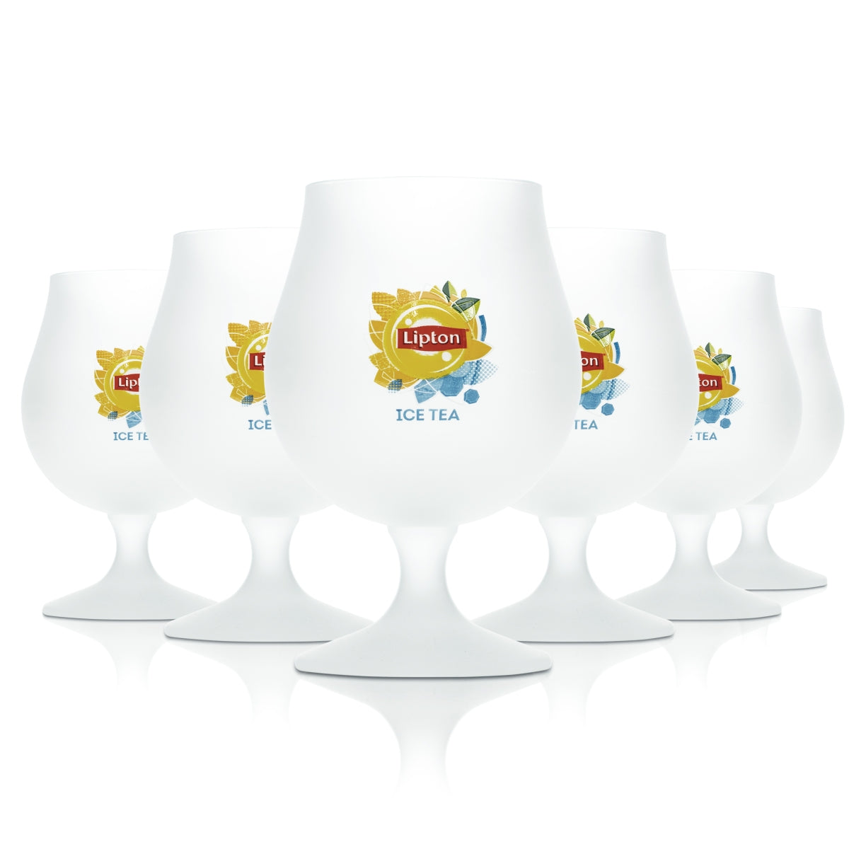 6 verres à cocktail Lipton Ice Tea 0,3 l, forme tulipe givrée, verres à pied, pour long drinks et cocktails
