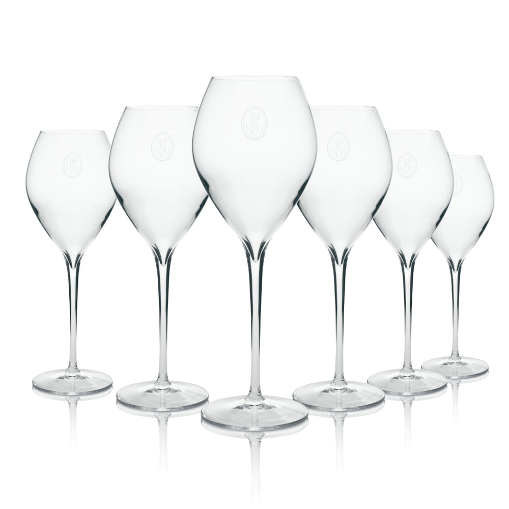 6 flûtes à champagne Louis Roederer ventrues avec logo
