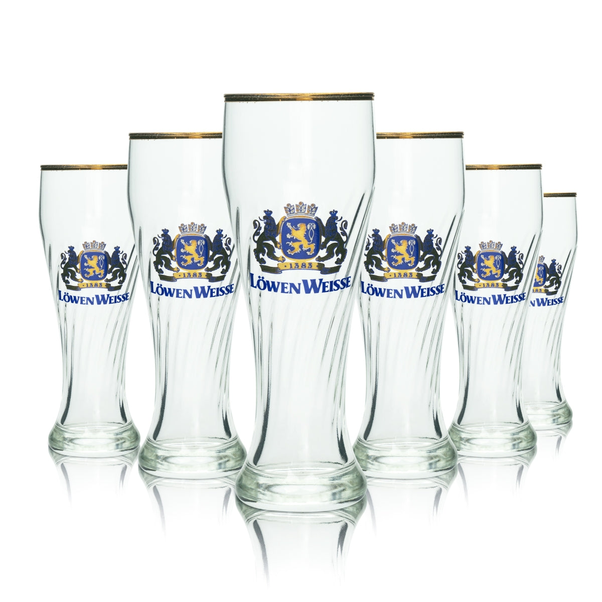6 verres à bière Löwen Weisse 0,3 l, bière blanche, levure, verres à bière, coupe, bord doré