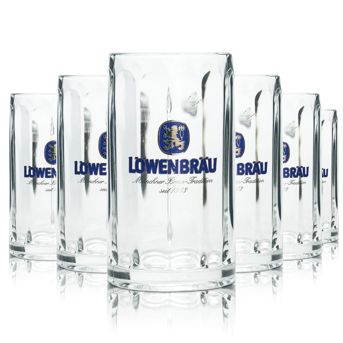6 verres à bière Löwenbräu 0,4 l, chopes Rastal Seidel, verres à anse, chopes à bière, brasserie