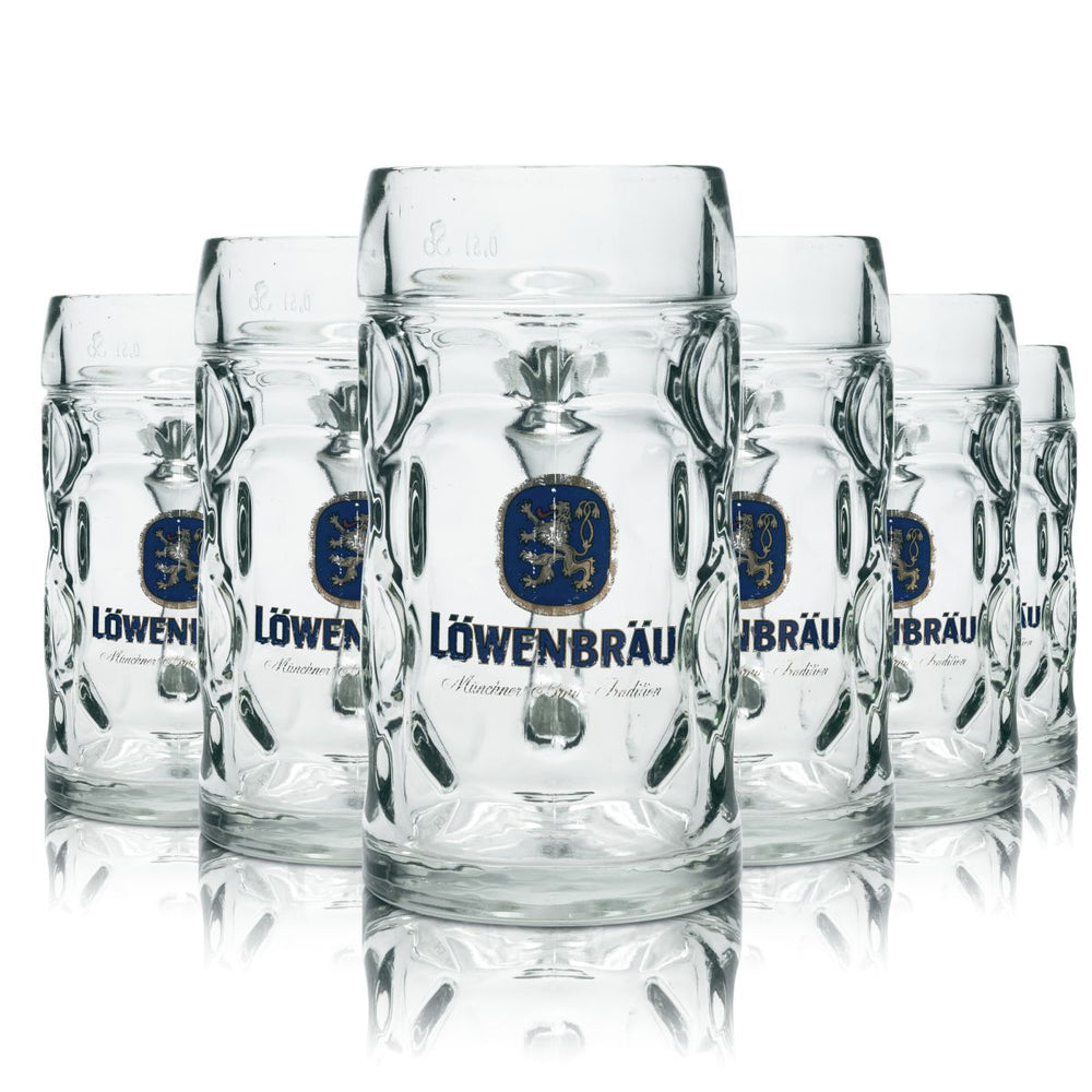 6 verres à bière Löwenbräu 0,5 l, forme contour, chope Seidel, verres à bière, lot, produit de deuxième choix