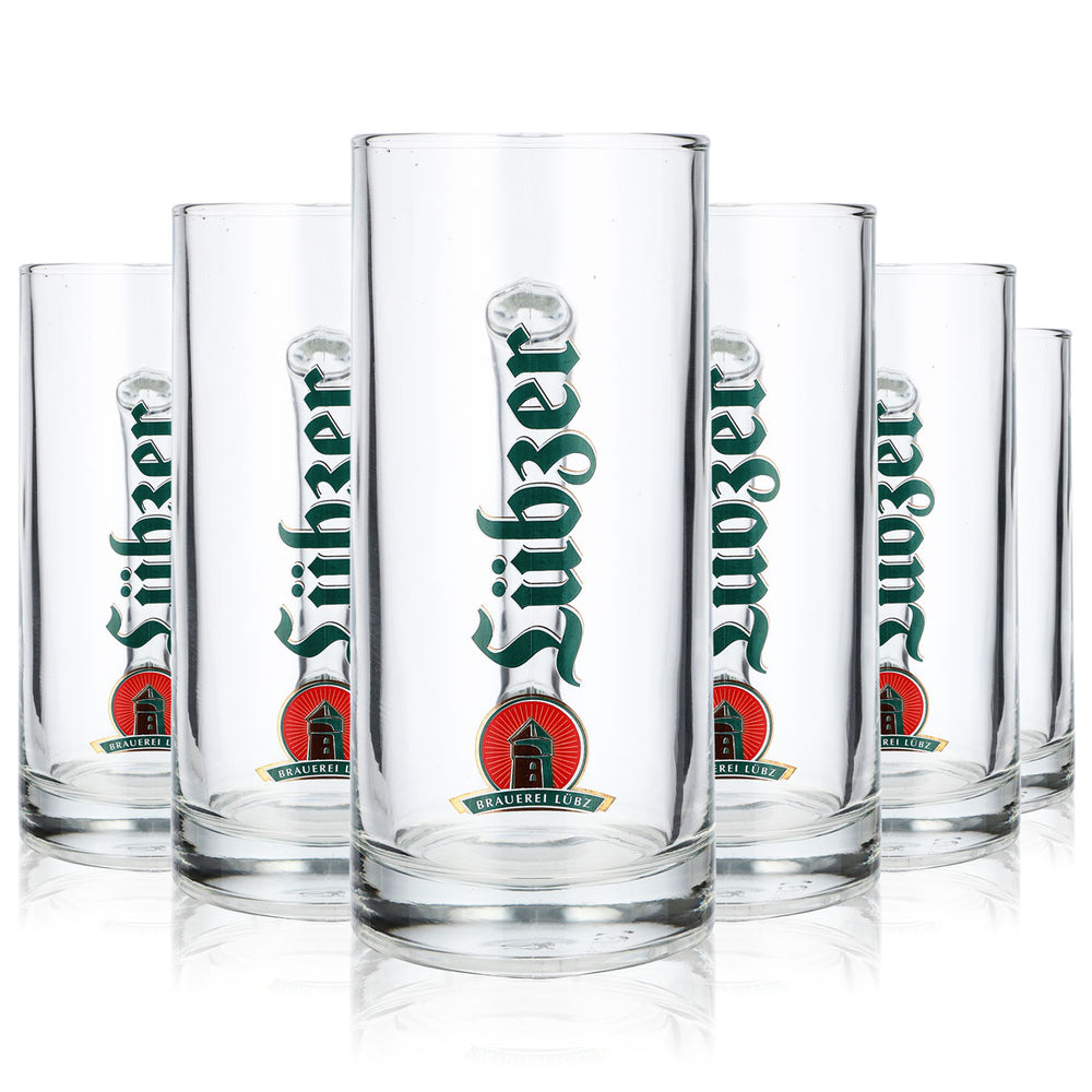 6x verre à bière Lübzer, chope Seidel, brasserie Lübz, transparent, 0,5 l, Berna 500