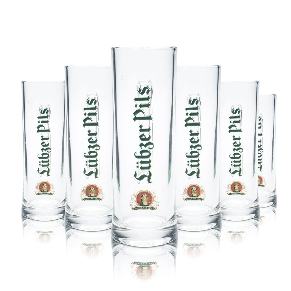 6x Lübzer Verre à bière 0,5l Pils Krug Verre à anse Humpen Seidel Set de verres de brasserie