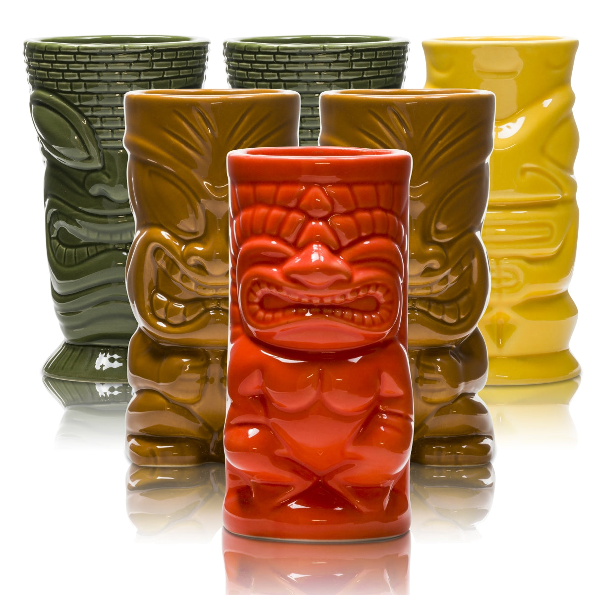 6x gobelets en terre cuite Mahiki Rum multicolores 2 verts + 2 marron + 1 rouge + 1 jaune