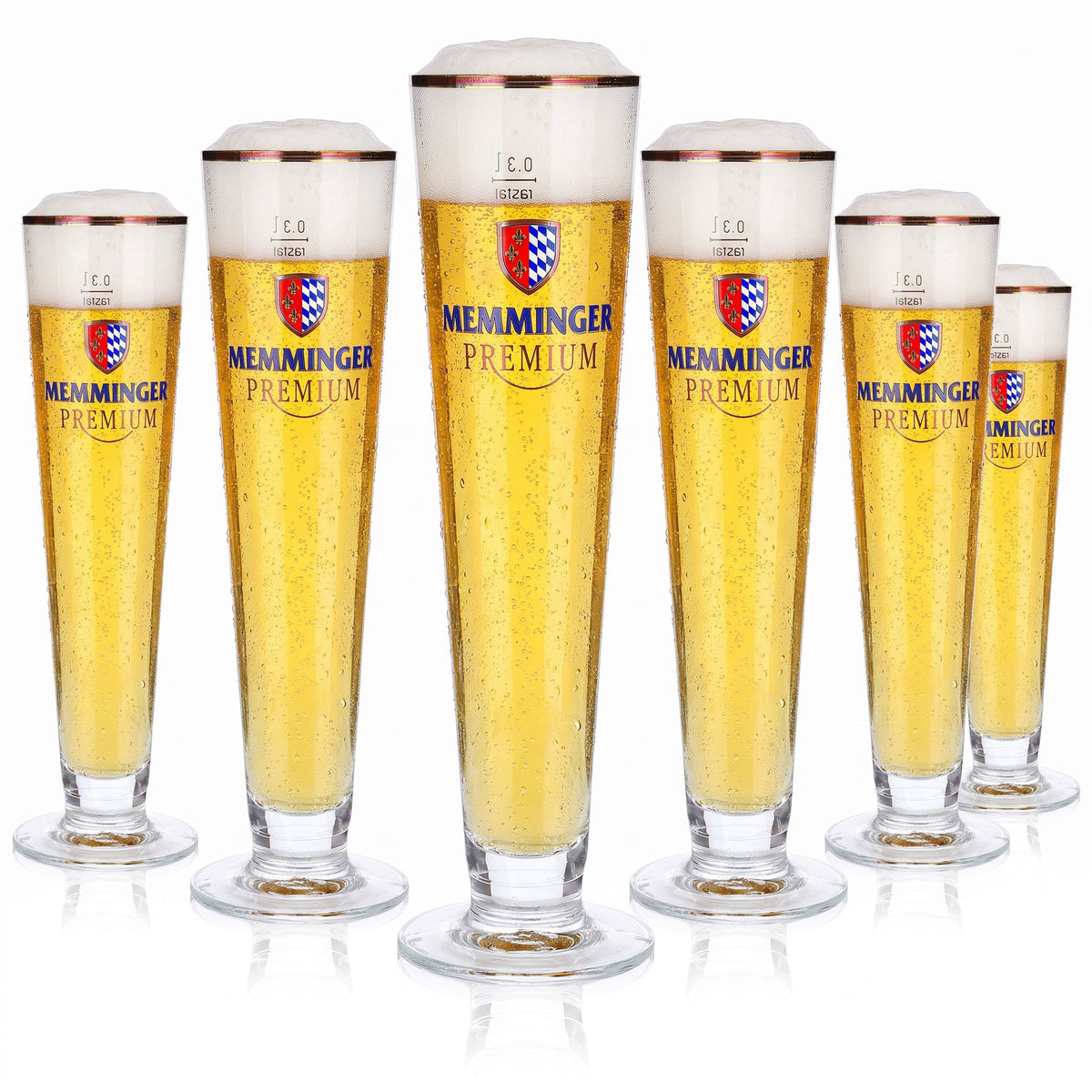 Lot de 6 verres à bière Memminger de 0,3 l, modèle « Pokal » Premium à bordure dorée, motif Rastal (lot de 6)