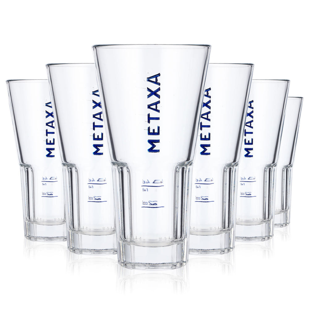 6 verres à brandy Metaxa 0,35 l, inscription bleue, verre à long drink, relief Rastal