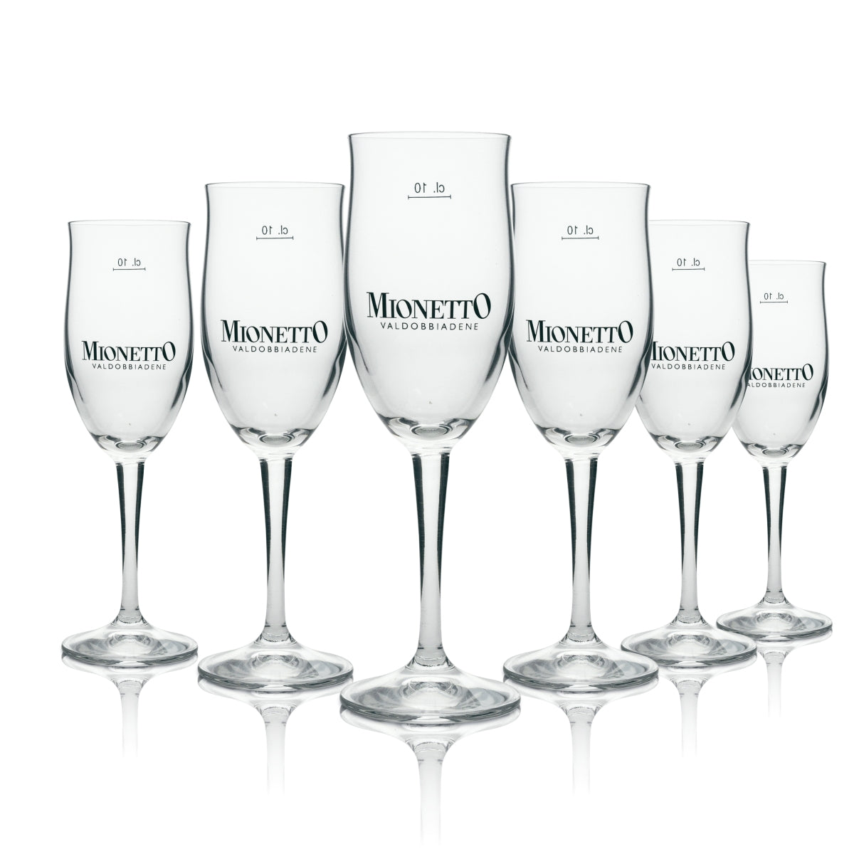6x Mionetto Verre 0,1 l Flûte Verres à pied Secco Sekt Champagne Gastro Bar
