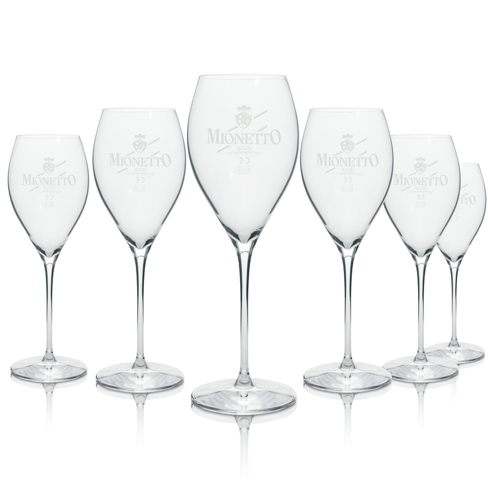 6x Verre à champagne Mionetto Prosseco, logo blanc, 280 ml, rastal