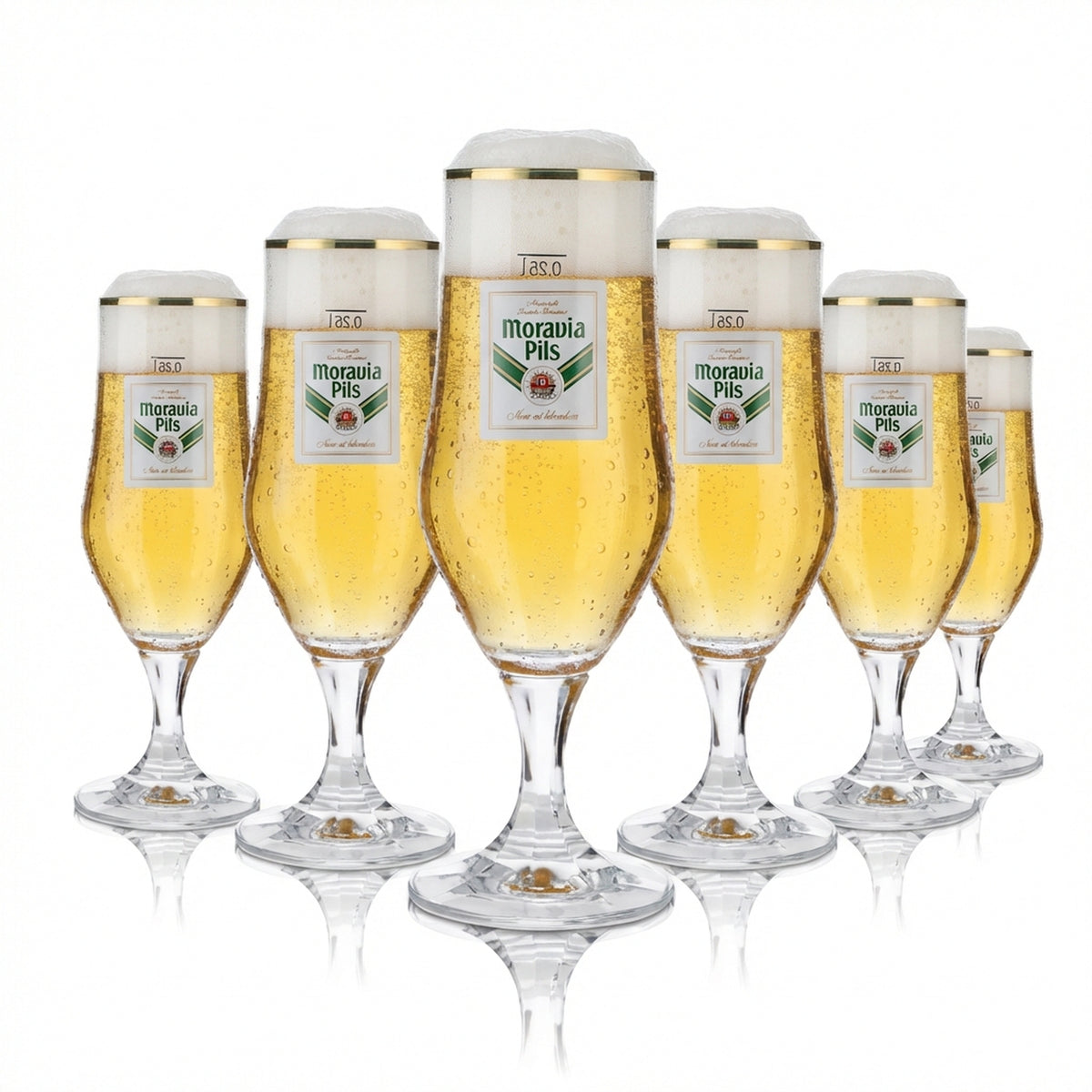6 verres à bière Moravia 0,25 l, verre à pied, bord doré, Hopfenperle Pils, set de verres, brasserie